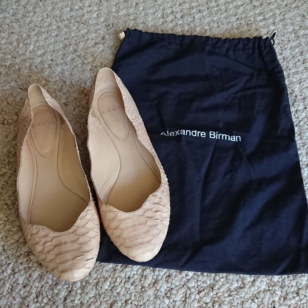 Alexandre Birman Scalloped Python Flat Pink Beige… - image 1